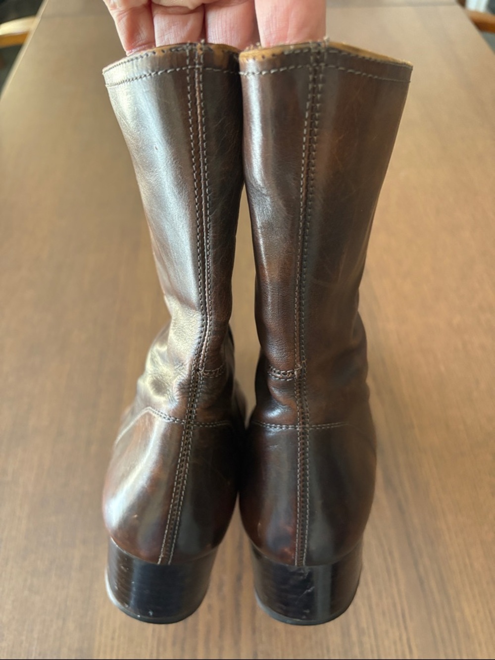 VINTAGE PEGABO - Made in Italy Brown Leather Mid-Calf Zip Boots - Picture 4 of 13